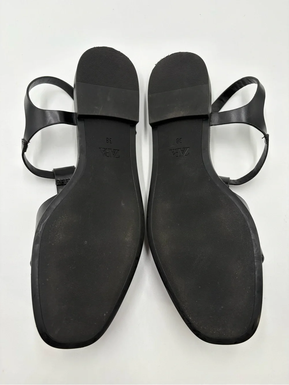 Zara Black Leather T-Strap Flat Sandals - Picture 6 of 6